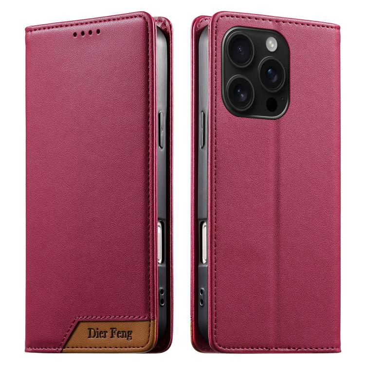 Coque de téléphone Dierfeng Splicing Strong Magnetic RFID en cuir végétalien, pour iPhone 17e / 16e, pour iPhone 17 Pro Max, pour iPhone 17 Pro, pour iPhone 17, pour iPhone Air, pour iPhone 16 Pro Max, pour iPhone 16 Pro, pour iPhone 16 Plus
