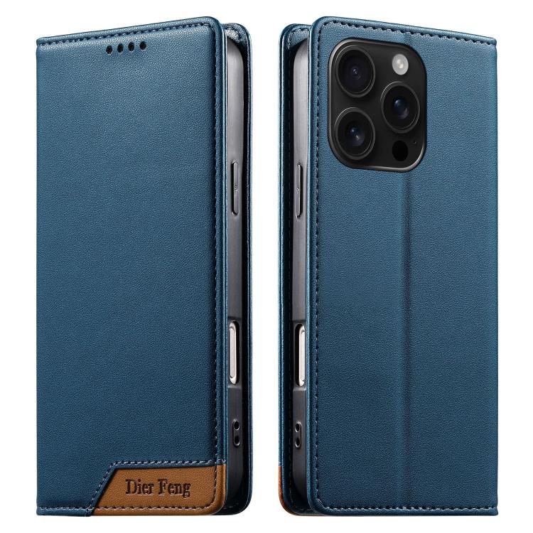 Coque de téléphone Dierfeng Splicing Strong Magnetic RFID en cuir végétalien, pour iPhone 17e / 16e, pour iPhone 17 Pro Max, pour iPhone 17 Pro, pour iPhone 17, pour iPhone Air, pour iPhone 16 Pro Max, pour iPhone 16 Pro, pour iPhone 16 Plus