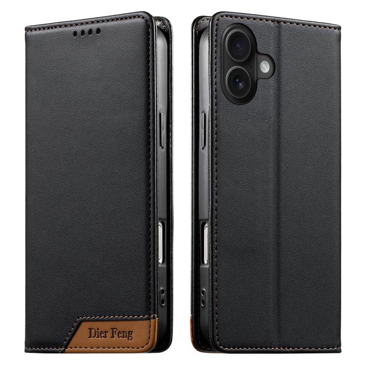 Coque de téléphone Dierfeng Splicing Strong Magnetic RFID en cuir végétalien, pour iPhone 17e / 16e, pour iPhone 17 Pro Max, pour iPhone 17 Pro, pour iPhone 17, pour iPhone Air, pour iPhone 16 Pro Max, pour iPhone 16 Pro, pour iPhone 16 Plus