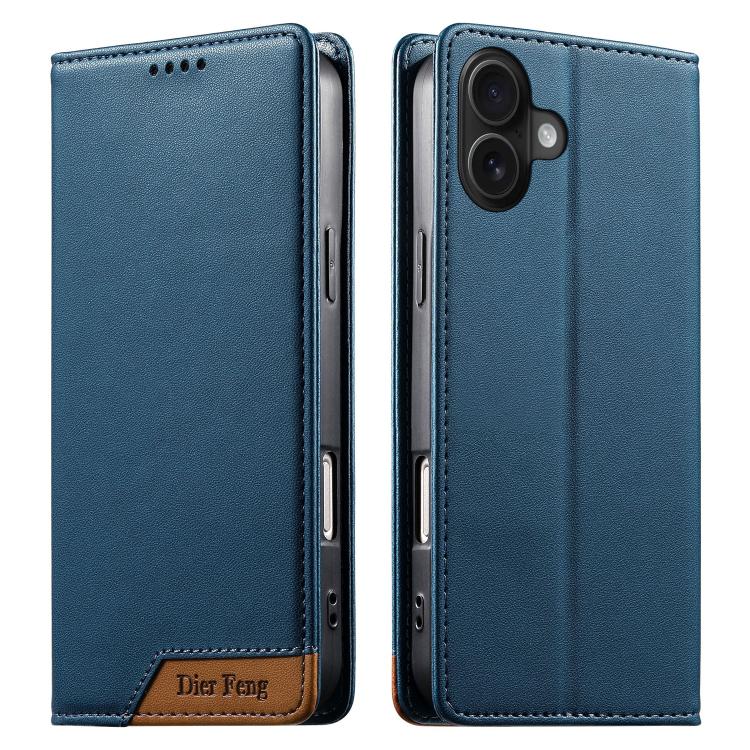Coque de téléphone Dierfeng Splicing Strong Magnetic RFID en cuir végétalien, pour iPhone 17e / 16e, pour iPhone 17 Pro Max, pour iPhone 17 Pro, pour iPhone 17, pour iPhone Air, pour iPhone 16 Pro Max, pour iPhone 16 Pro, pour iPhone 16 Plus
