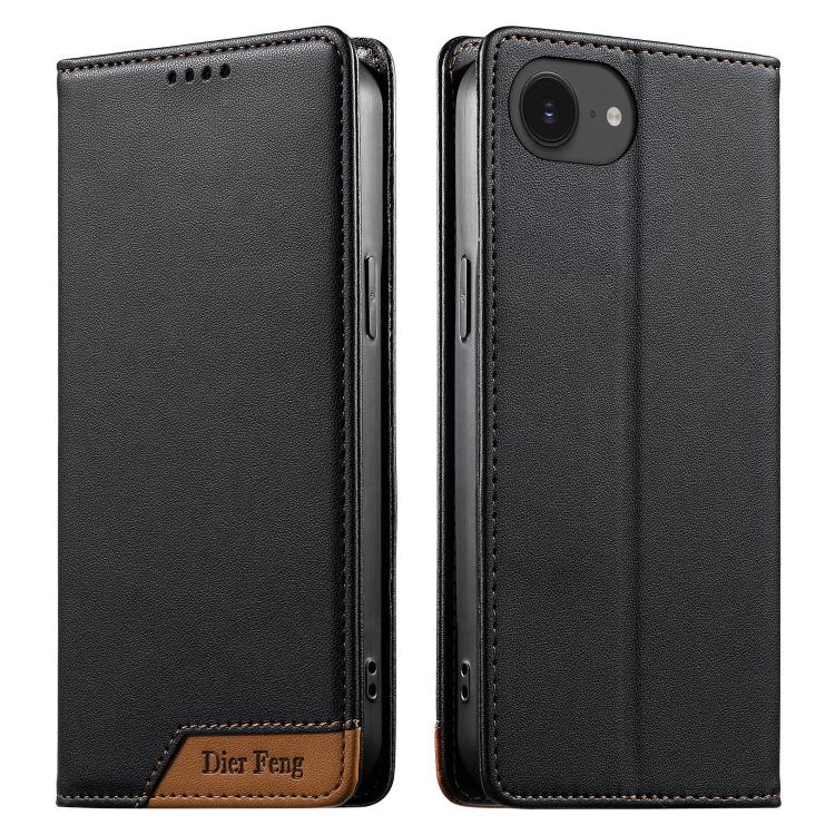 Coque de téléphone Dierfeng Splicing Strong Magnetic RFID en cuir végétalien, pour iPhone 17e / 16e, pour iPhone 17 Pro Max, pour iPhone 17 Pro, pour iPhone 17, pour iPhone Air, pour iPhone 16 Pro Max, pour iPhone 16 Pro, pour iPhone 16 Plus