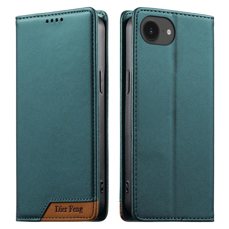 Coque de téléphone Dierfeng Splicing Strong Magnetic RFID en cuir végétalien, pour iPhone 17e / 16e, pour iPhone 17 Pro Max, pour iPhone 17 Pro, pour iPhone 17, pour iPhone Air, pour iPhone 16 Pro Max, pour iPhone 16 Pro, pour iPhone 16 Plus