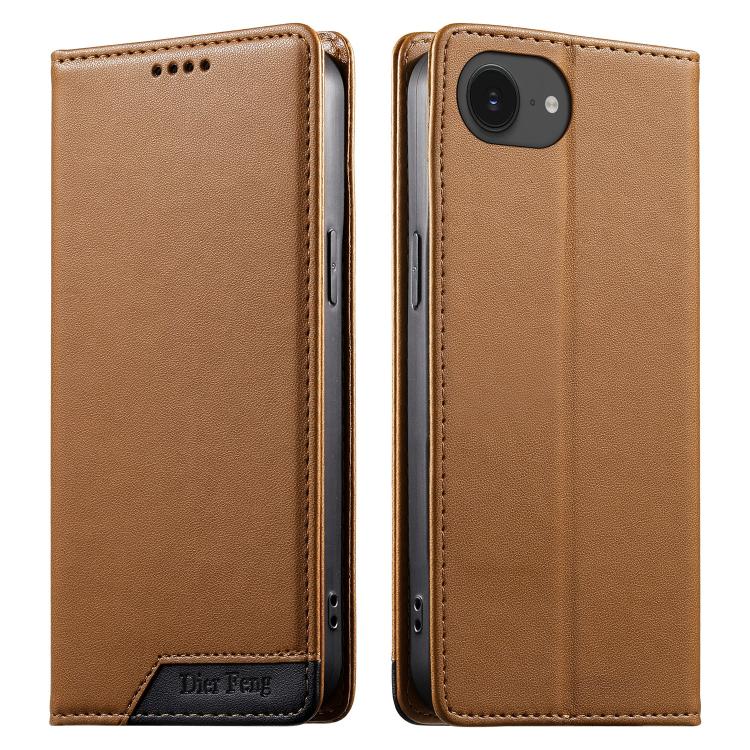 Coque de téléphone Dierfeng Splicing Strong Magnetic RFID en cuir végétalien, pour iPhone 17e / 16e, pour iPhone 17 Pro Max, pour iPhone 17 Pro, pour iPhone 17, pour iPhone Air, pour iPhone 16 Pro Max, pour iPhone 16 Pro, pour iPhone 16 Plus