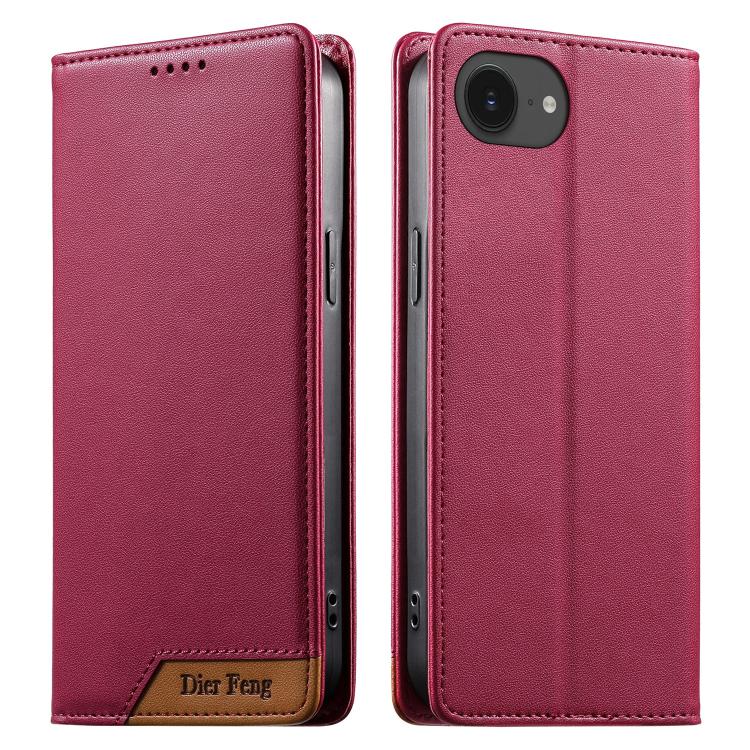 Coque de téléphone Dierfeng Splicing Strong Magnetic RFID en cuir végétalien, pour iPhone 17e / 16e, pour iPhone 17 Pro Max, pour iPhone 17 Pro, pour iPhone 17, pour iPhone Air, pour iPhone 16 Pro Max, pour iPhone 16 Pro, pour iPhone 16 Plus