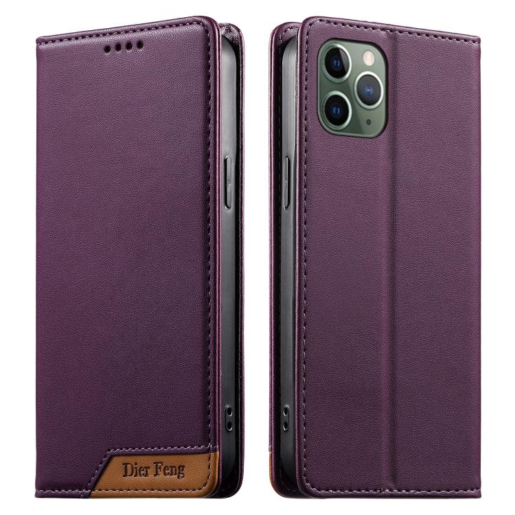 Coque de téléphone en cuir végétalien Dierfeng Splicing Strong Magnetic RFID, pour iPhone 11 Pro Max, pour iPhone 11, pour iPhone 11 Pro, pour iPhone X / XS, pour iPhone XR, pour iPhone XS Max, pour iPhone 8 Plus / 7 Plus