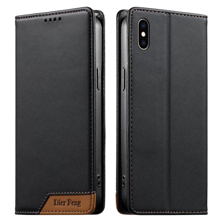 Coque de téléphone en cuir végétalien Dierfeng Splicing Strong Magnetic RFID, pour iPhone 11 Pro Max, pour iPhone 11, pour iPhone 11 Pro, pour iPhone X / XS, pour iPhone XR, pour iPhone XS Max, pour iPhone 8 Plus / 7 Plus