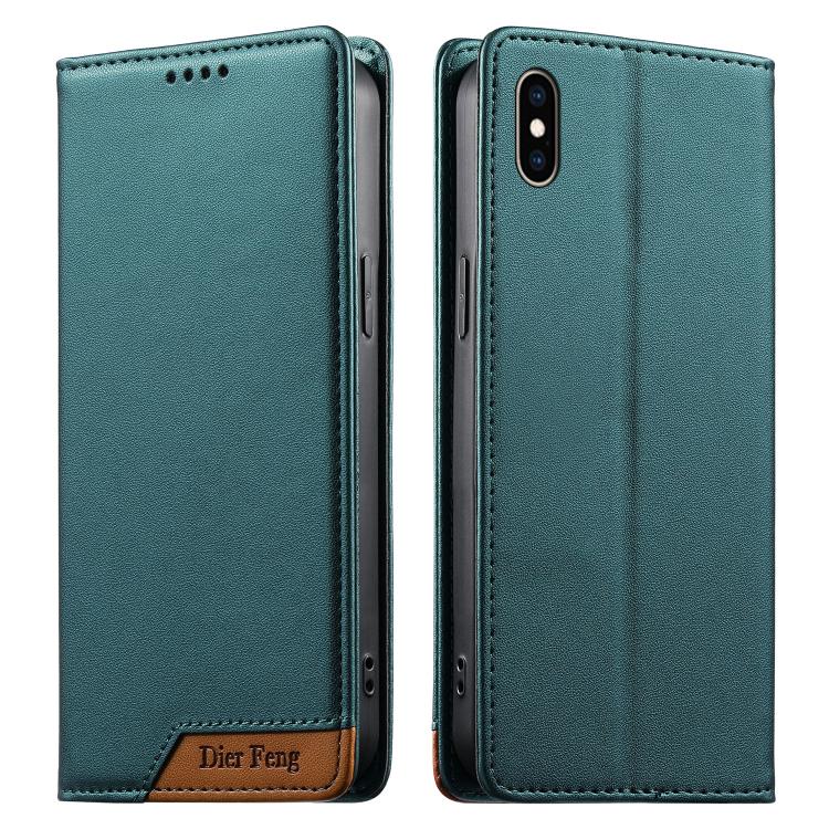 Coque de téléphone en cuir végétalien Dierfeng Splicing Strong Magnetic RFID, pour iPhone 11 Pro Max, pour iPhone 11, pour iPhone 11 Pro, pour iPhone X / XS, pour iPhone XR, pour iPhone XS Max, pour iPhone 8 Plus / 7 Plus