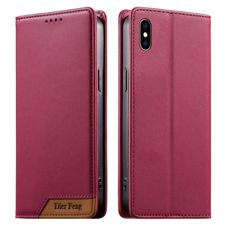 Coque de téléphone en cuir végétalien Dierfeng Splicing Strong Magnetic RFID, pour iPhone 11 Pro Max, pour iPhone 11, pour iPhone 11 Pro, pour iPhone X / XS, pour iPhone XR, pour iPhone XS Max, pour iPhone 8 Plus / 7 Plus