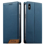 Coque de téléphone en cuir végétalien Dierfeng Splicing Strong Magnetic RFID, pour iPhone 11 Pro Max, pour iPhone 11, pour iPhone 11 Pro, pour iPhone X / XS, pour iPhone XR, pour iPhone XS Max, pour iPhone 8 Plus / 7 Plus