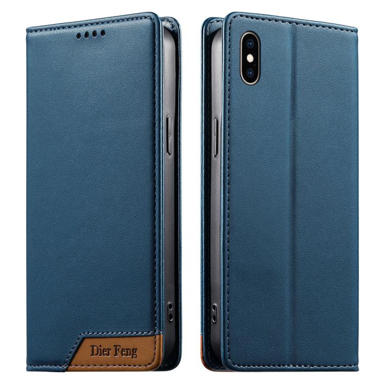 Coque de téléphone en cuir végétalien Dierfeng Splicing Strong Magnetic RFID, pour iPhone 11 Pro Max, pour iPhone 11, pour iPhone 11 Pro, pour iPhone X / XS, pour iPhone XR, pour iPhone XS Max, pour iPhone 8 Plus / 7 Plus