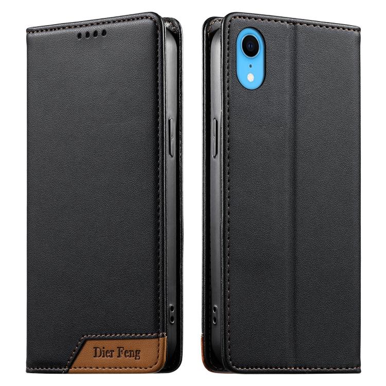 Coque de téléphone en cuir végétalien Dierfeng Splicing Strong Magnetic RFID, pour iPhone 11 Pro Max, pour iPhone 11, pour iPhone 11 Pro, pour iPhone X / XS, pour iPhone XR, pour iPhone XS Max, pour iPhone 8 Plus / 7 Plus