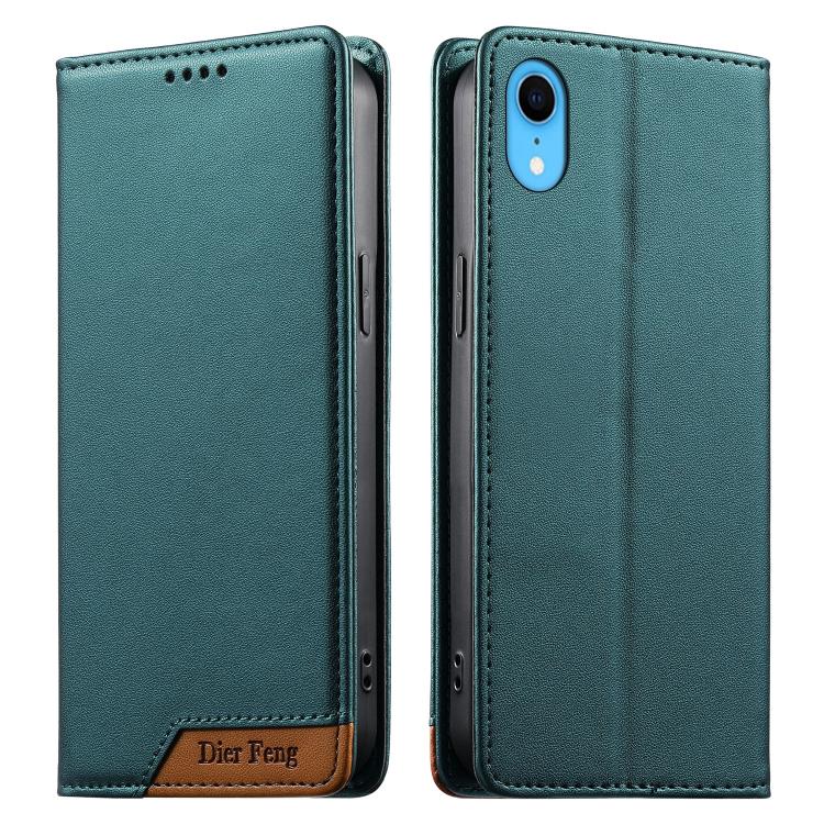 Coque de téléphone en cuir végétalien Dierfeng Splicing Strong Magnetic RFID, pour iPhone 11 Pro Max, pour iPhone 11, pour iPhone 11 Pro, pour iPhone X / XS, pour iPhone XR, pour iPhone XS Max, pour iPhone 8 Plus / 7 Plus