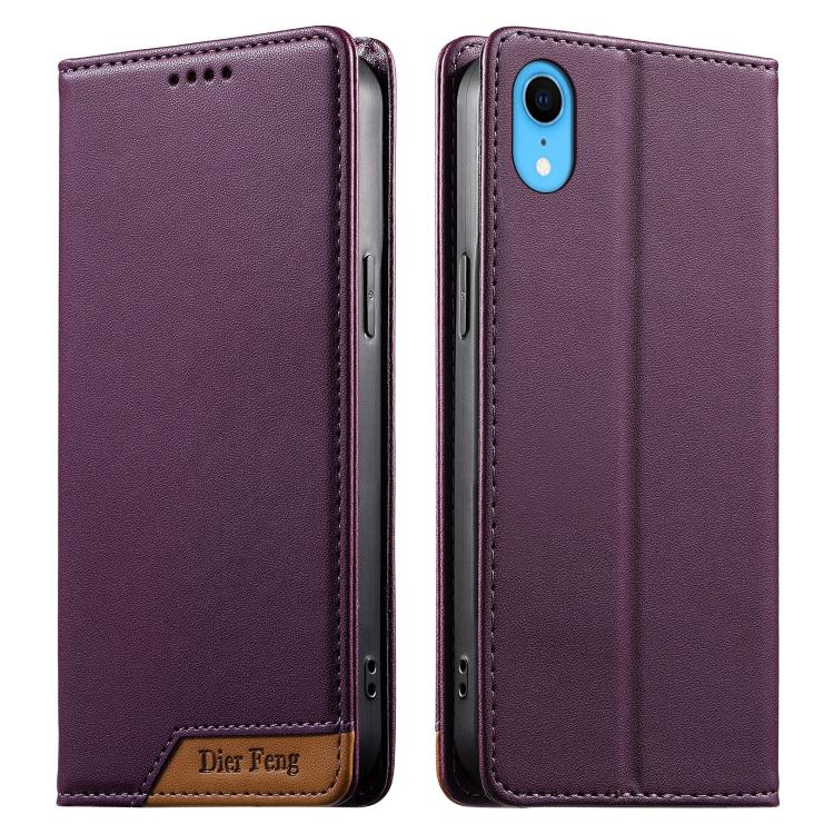 Coque de téléphone en cuir végétalien Dierfeng Splicing Strong Magnetic RFID, pour iPhone 11 Pro Max, pour iPhone 11, pour iPhone 11 Pro, pour iPhone X / XS, pour iPhone XR, pour iPhone XS Max, pour iPhone 8 Plus / 7 Plus