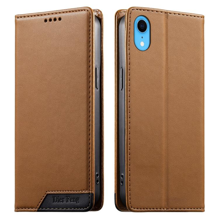 Coque de téléphone en cuir végétalien Dierfeng Splicing Strong Magnetic RFID, pour iPhone 11 Pro Max, pour iPhone 11, pour iPhone 11 Pro, pour iPhone X / XS, pour iPhone XR, pour iPhone XS Max, pour iPhone 8 Plus / 7 Plus