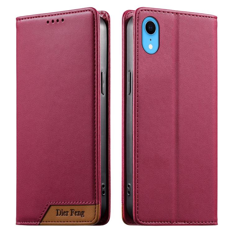 Coque de téléphone en cuir végétalien Dierfeng Splicing Strong Magnetic RFID, pour iPhone 11 Pro Max, pour iPhone 11, pour iPhone 11 Pro, pour iPhone X / XS, pour iPhone XR, pour iPhone XS Max, pour iPhone 8 Plus / 7 Plus