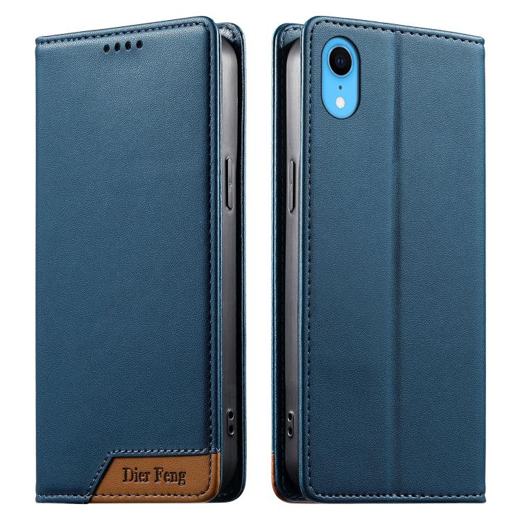 Coque de téléphone en cuir végétalien Dierfeng Splicing Strong Magnetic RFID, pour iPhone 11 Pro Max, pour iPhone 11, pour iPhone 11 Pro, pour iPhone X / XS, pour iPhone XR, pour iPhone XS Max, pour iPhone 8 Plus / 7 Plus