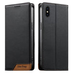 Coque de téléphone en cuir végétalien Dierfeng Splicing Strong Magnetic RFID, pour iPhone 11 Pro Max, pour iPhone 11, pour iPhone 11 Pro, pour iPhone X / XS, pour iPhone XR, pour iPhone XS Max, pour iPhone 8 Plus / 7 Plus