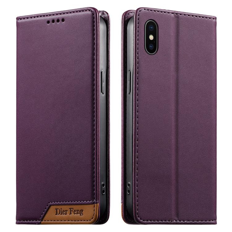Coque de téléphone en cuir végétalien Dierfeng Splicing Strong Magnetic RFID, pour iPhone 11 Pro Max, pour iPhone 11, pour iPhone 11 Pro, pour iPhone X / XS, pour iPhone XR, pour iPhone XS Max, pour iPhone 8 Plus / 7 Plus