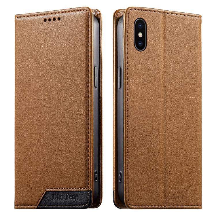 Coque de téléphone en cuir végétalien Dierfeng Splicing Strong Magnetic RFID, pour iPhone 11 Pro Max, pour iPhone 11, pour iPhone 11 Pro, pour iPhone X / XS, pour iPhone XR, pour iPhone XS Max, pour iPhone 8 Plus / 7 Plus