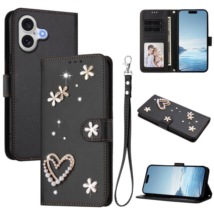 Coque de téléphone en cuir végétalien double couche ZS01 avec motif cœur et dragonne, pour iPhone 17e / 16e, pour iPhone 17 Pro Max, pour iPhone 17 Pro, pour iPhone 17, pour iPhone Air, pour iPhone 16 Pro Max