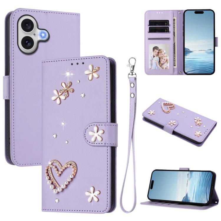 Coque de téléphone en cuir végétalien double couche ZS01 avec motif cœur et dragonne, pour iPhone 17e / 16e, pour iPhone 17 Pro Max, pour iPhone 17 Pro, pour iPhone 17, pour iPhone Air, pour iPhone 16 Pro Max