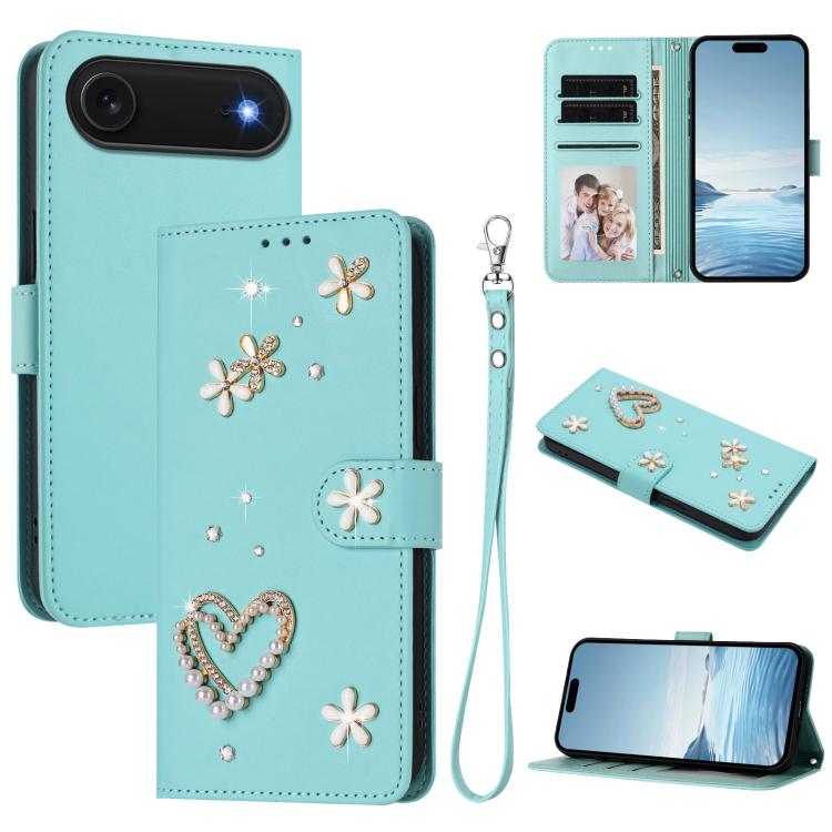 Coque de téléphone en cuir végétalien double couche ZS01 avec motif cœur et dragonne, pour iPhone 17e / 16e, pour iPhone 17 Pro Max, pour iPhone 17 Pro, pour iPhone 17, pour iPhone Air, pour iPhone 16 Pro Max