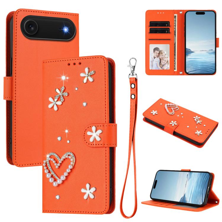 Coque de téléphone en cuir végétalien double couche ZS01 avec motif cœur et dragonne, pour iPhone 17e / 16e, pour iPhone 17 Pro Max, pour iPhone 17 Pro, pour iPhone 17, pour iPhone Air, pour iPhone 16 Pro Max