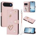 Coque de téléphone en cuir végétalien double couche ZS01 avec motif cœur et dragonne, pour iPhone 17e / 16e, pour iPhone 17 Pro Max, pour iPhone 17 Pro, pour iPhone 17, pour iPhone Air, pour iPhone 16 Pro Max