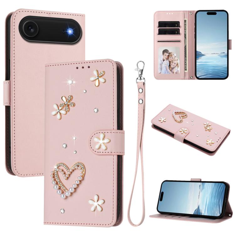Coque de téléphone en cuir végétalien double couche ZS01 avec motif cœur et dragonne, pour iPhone 17e / 16e, pour iPhone 17 Pro Max, pour iPhone 17 Pro, pour iPhone 17, pour iPhone Air, pour iPhone 16 Pro Max