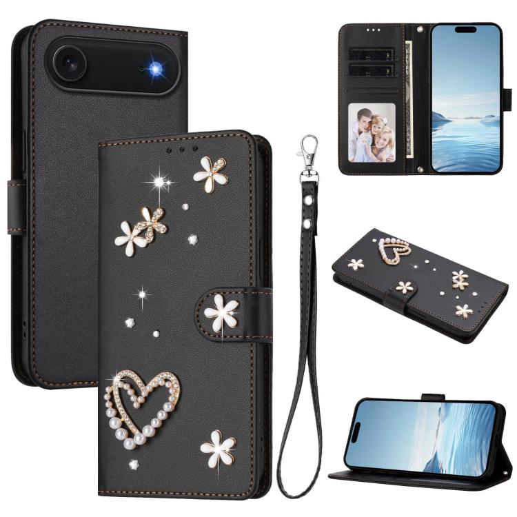 Coque de téléphone en cuir végétalien double couche ZS01 avec motif cœur et dragonne, pour iPhone 17e / 16e, pour iPhone 17 Pro Max, pour iPhone 17 Pro, pour iPhone 17, pour iPhone Air, pour iPhone 16 Pro Max