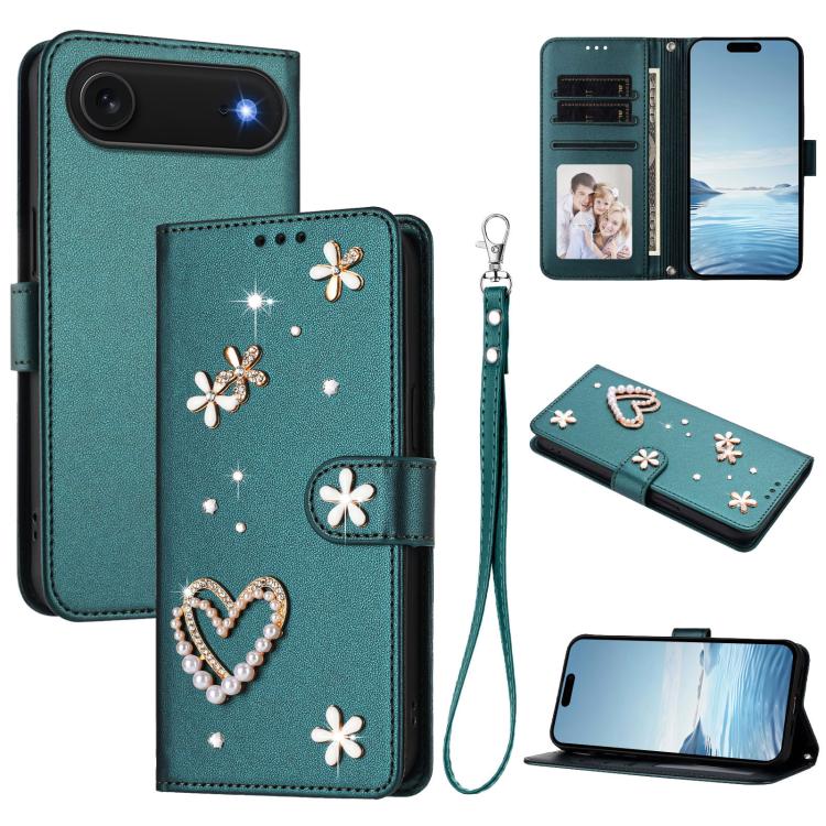 Coque de téléphone en cuir végétalien double couche ZS01 avec motif cœur et dragonne, pour iPhone 17e / 16e, pour iPhone 17 Pro Max, pour iPhone 17 Pro, pour iPhone 17, pour iPhone Air, pour iPhone 16 Pro Max