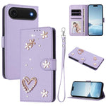 Coque de téléphone en cuir végétalien double couche ZS01 avec motif cœur et dragonne, pour iPhone 17e / 16e, pour iPhone 17 Pro Max, pour iPhone 17 Pro, pour iPhone 17, pour iPhone Air, pour iPhone 16 Pro Max