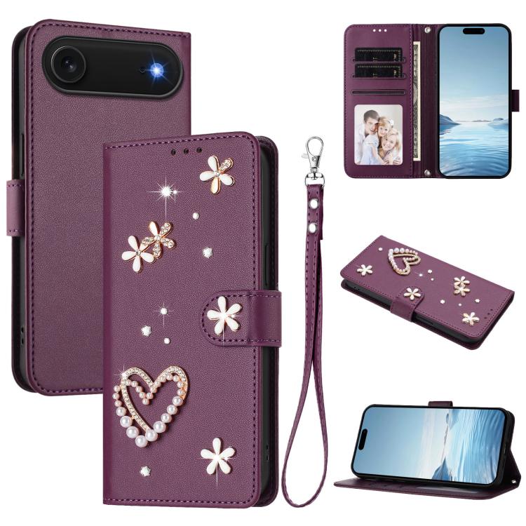Coque de téléphone en cuir végétalien double couche ZS01 avec motif cœur et dragonne, pour iPhone 17e / 16e, pour iPhone 17 Pro Max, pour iPhone 17 Pro, pour iPhone 17, pour iPhone Air, pour iPhone 16 Pro Max