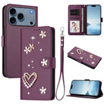 Coque de téléphone en cuir végétalien double couche ZS01 avec motif cœur et dragonne, pour iPhone 17e / 16e, pour iPhone 17 Pro Max, pour iPhone 17 Pro, pour iPhone 17, pour iPhone Air, pour iPhone 16 Pro Max