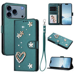 Coque de téléphone en cuir végétalien double couche ZS01 avec motif cœur et dragonne, pour iPhone 17e / 16e, pour iPhone 17 Pro Max, pour iPhone 17 Pro, pour iPhone 17, pour iPhone Air, pour iPhone 16 Pro Max