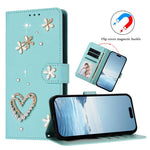 ZS01 Coque de Téléphone Double Couche Cœur Floral en Cuir Vegan avec Dragonne, Pour iPhone 16 Pro, Pour iPhone 16 Plus, Pour iPhone 16, Pour iPhone 15 Pro Max, Pour iPhone 15 Pro, Pour iPhone 15 Plus