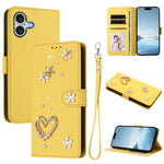 ZS01 Coque de Téléphone Double Couche Cœur Floral en Cuir Vegan avec Dragonne, Pour iPhone 16 Pro, Pour iPhone 16 Plus, Pour iPhone 16, Pour iPhone 15 Pro Max, Pour iPhone 15 Pro, Pour iPhone 15 Plus