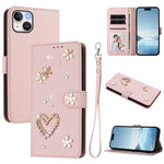 ZS01 Coque de Téléphone Double Couche Cœur Floral en Cuir Vegan avec Dragonne, Pour iPhone 16 Pro, Pour iPhone 16 Plus, Pour iPhone 16, Pour iPhone 15 Pro Max, Pour iPhone 15 Pro, Pour iPhone 15 Plus