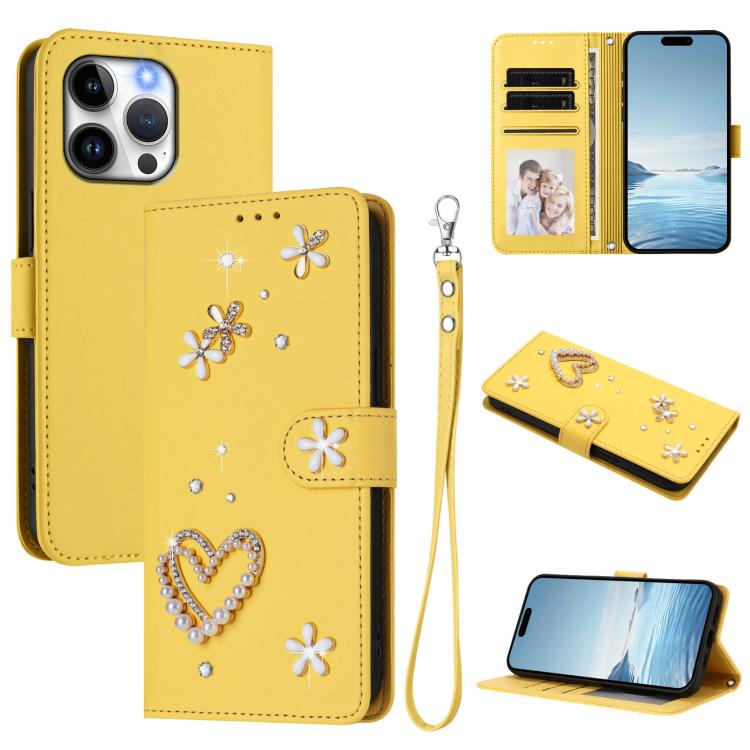 Coque de téléphone en cuir végétalien floral cœur double couche ZS01 avec dragonne, Pour iPhone 15, Pour iPhone 14 Plus, Pour iPhone 14 / 13, Pour iPhone 14 Pro, Pour iPhone 14 Pro Max, Pour iPhone 13 Pro Max