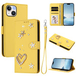 Coque de téléphone en cuir végétalien floral cœur double couche ZS01 avec dragonne, Pour iPhone 15, Pour iPhone 14 Plus, Pour iPhone 14 / 13, Pour iPhone 14 Pro, Pour iPhone 14 Pro Max, Pour iPhone 13 Pro Max