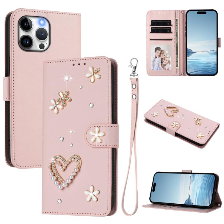 Coque de téléphone en cuir végétalien floral cœur double couche ZS01 avec dragonne, Pour iPhone 15, Pour iPhone 14 Plus, Pour iPhone 14 / 13, Pour iPhone 14 Pro, Pour iPhone 14 Pro Max, Pour iPhone 13 Pro Max