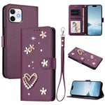 ZS01 Étui de téléphone en cuir végétalien à double couche, motifs floraux, avec dragonne, pour iPhone 13 Pro, pour iPhone 12 / 12 Pro, pour iPhone 12 Pro Max, pour iPhone 11 Pro Max, pour iPhone 11, pour iPhone 11 Pro