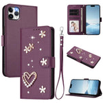ZS01 Étui de téléphone en cuir végétalien à double couche, motifs floraux, avec dragonne, pour iPhone 13 Pro, pour iPhone 12 / 12 Pro, pour iPhone 12 Pro Max, pour iPhone 11 Pro Max, pour iPhone 11, pour iPhone 11 Pro