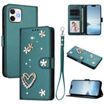 ZS01 Étui de téléphone en cuir végétalien à double couche, motifs floraux, avec dragonne, pour iPhone 13 Pro, pour iPhone 12 / 12 Pro, pour iPhone 12 Pro Max, pour iPhone 11 Pro Max, pour iPhone 11, pour iPhone 11 Pro