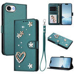 Coque de téléphone en cuir végétalien double couche ZS01 avec motif cœur et dragonne, pour iPhone 17e / 16e, pour iPhone 17 Pro Max, pour iPhone 17 Pro, pour iPhone 17, pour iPhone Air, pour iPhone 16 Pro Max