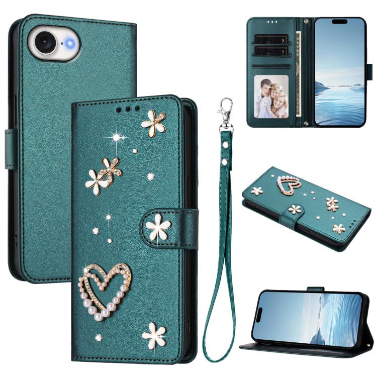 Coque de téléphone en cuir végétalien double couche ZS01 avec motif cœur et dragonne, pour iPhone 17e / 16e, pour iPhone 17 Pro Max, pour iPhone 17 Pro, pour iPhone 17, pour iPhone Air, pour iPhone 16 Pro Max