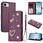 Coque de téléphone en cuir végétalien double couche ZS01 avec motif cœur et dragonne, pour iPhone 17e / 16e, pour iPhone 17 Pro Max, pour iPhone 17 Pro, pour iPhone 17, pour iPhone Air, pour iPhone 16 Pro Max