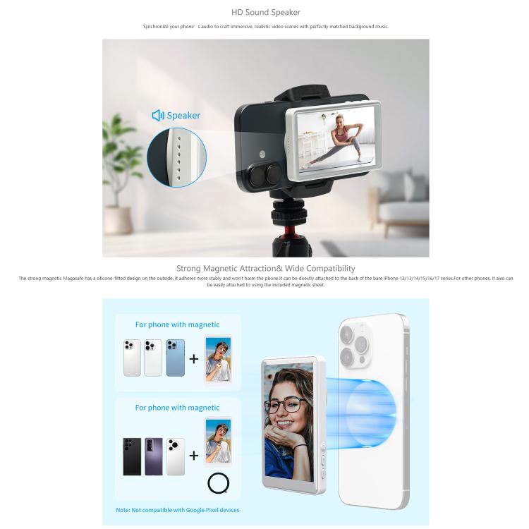 Moniteur d'écran selfie FEELWORLD MC4 pour vlog en direct, connexion sans fil magnétique avec télécommande