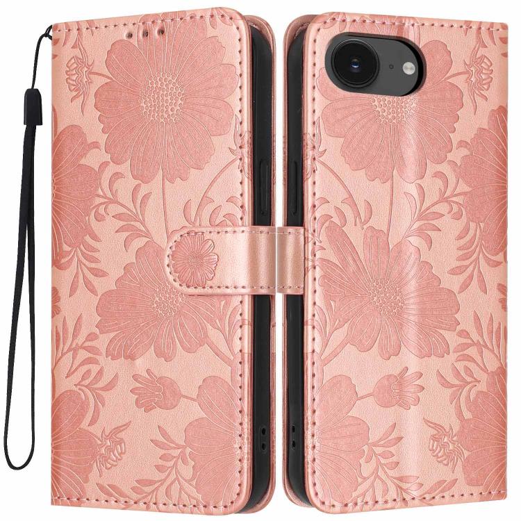 Étui de téléphone en cuir végétalien gaufré tournesol avec petite corde noire, Pour iPhone 16e / 17e, Pour iPhone 17 Pro Max, Pour iPhone 17 Pro, Pour iPhone 17, Pour iPhone Air, Pour iPhone 16 Pro Max, Pour iPhone 16 Pro, Pour iPhone 16 Plus