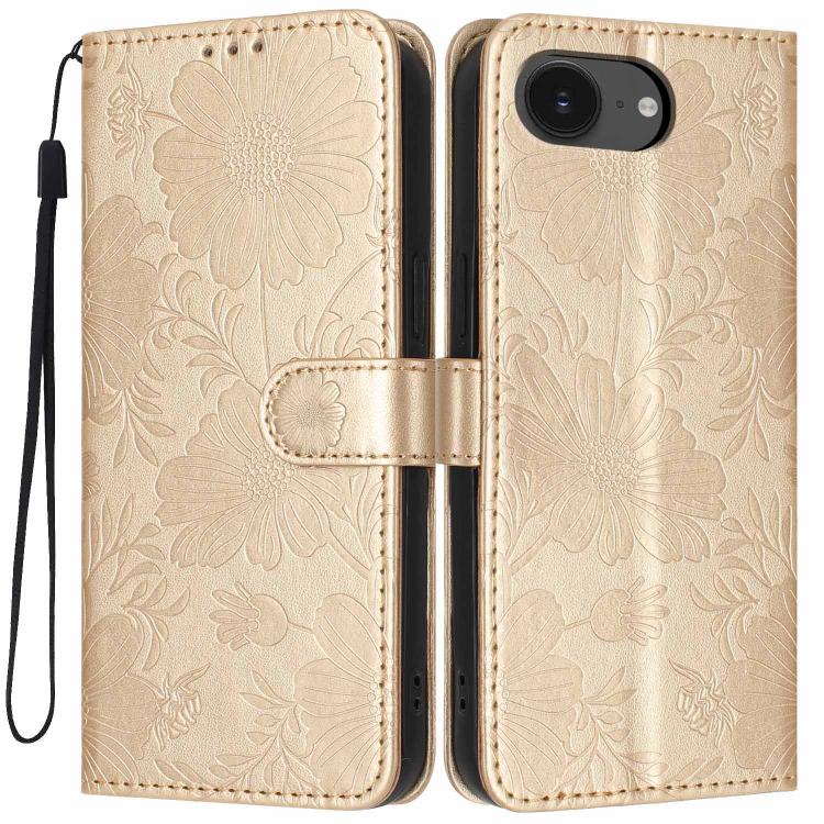 Étui de téléphone en cuir végétalien gaufré tournesol avec petite corde noire, Pour iPhone 16e / 17e, Pour iPhone 17 Pro Max, Pour iPhone 17 Pro, Pour iPhone 17, Pour iPhone Air, Pour iPhone 16 Pro Max, Pour iPhone 16 Pro, Pour iPhone 16 Plus